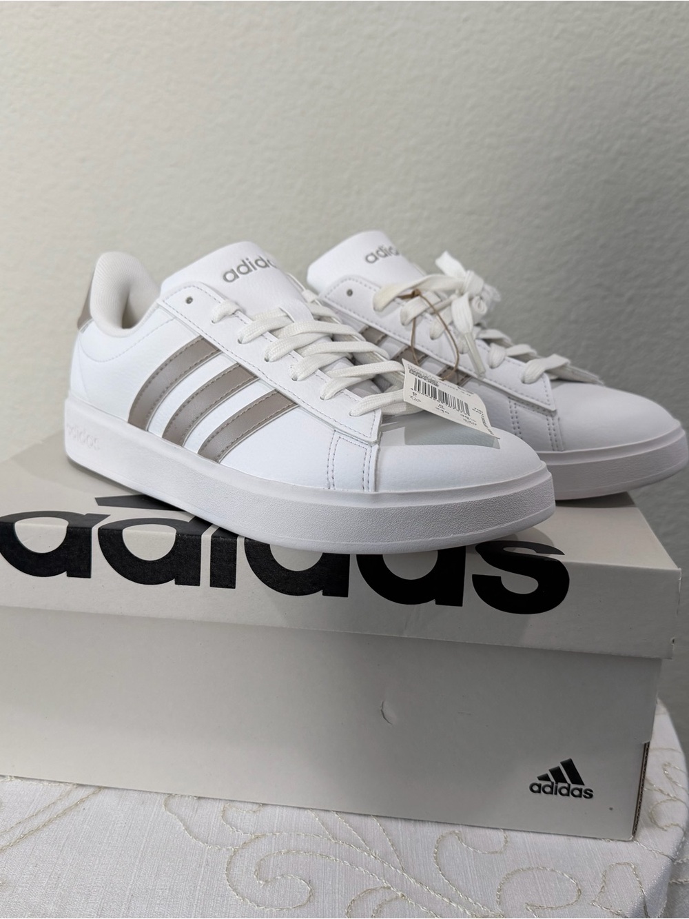 adidas Women's White Sneakers with Beige Stripes